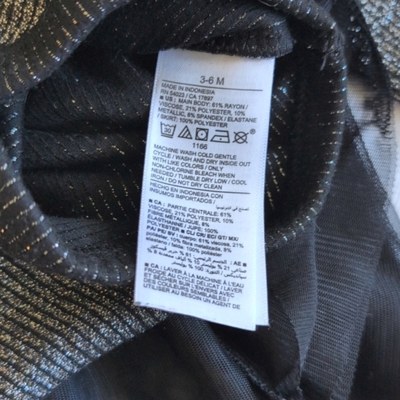 old navy black metallic ribbed tutu bodysuit dress 3-6 months baby girl - Picture 4 of 5